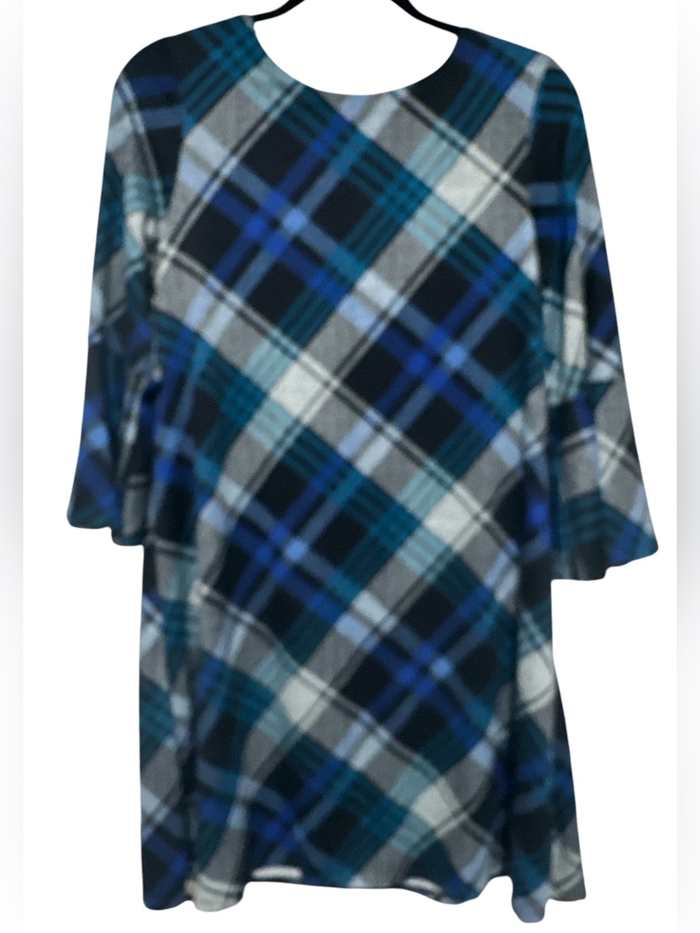 Jessica Howard Plaid Fit & Flare Dress With 3/4 Sleeves  – Size Medium